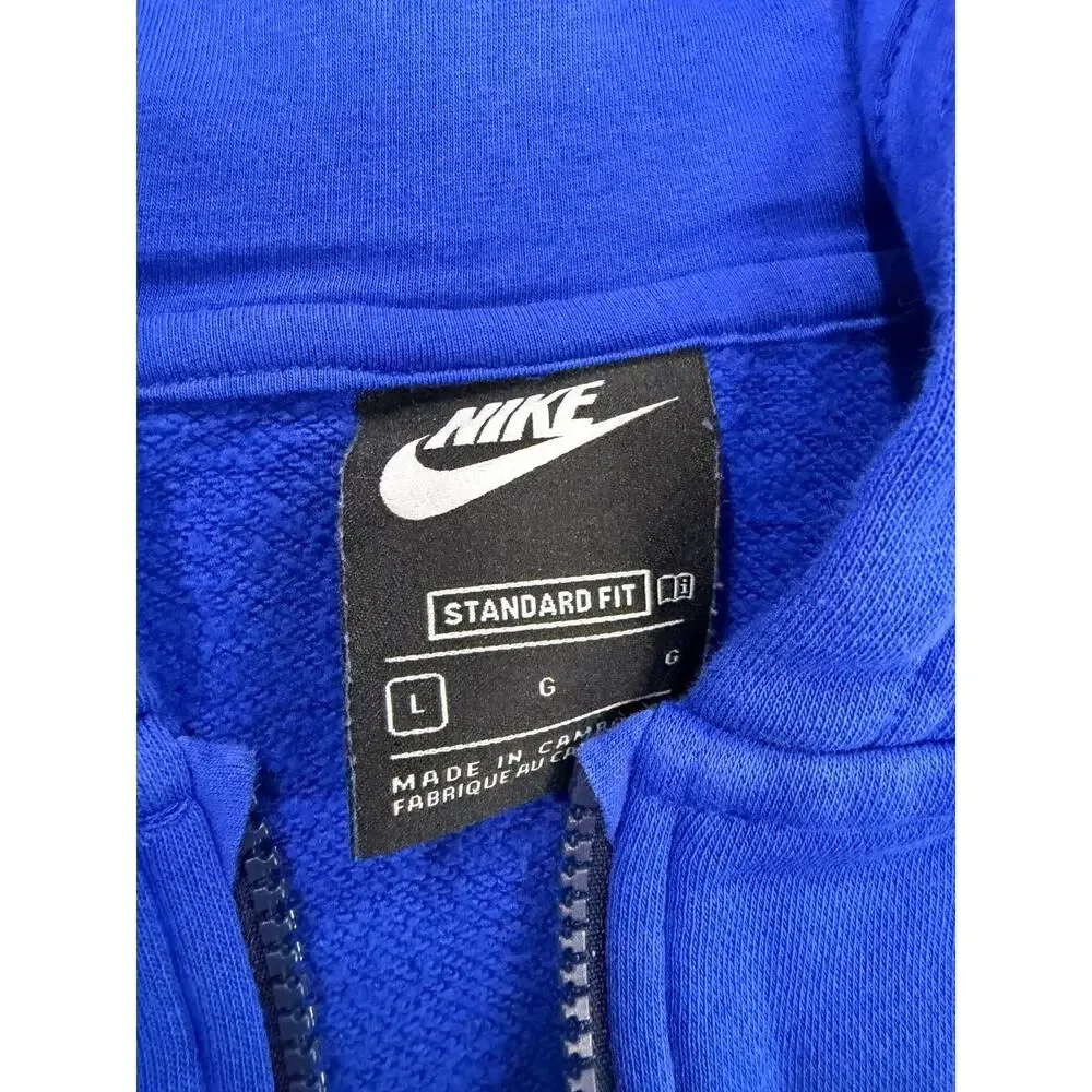 Nike Youth L Full Zip Hoodie Blue Swoosh Graphic Sleeve Logo Sweatshirt